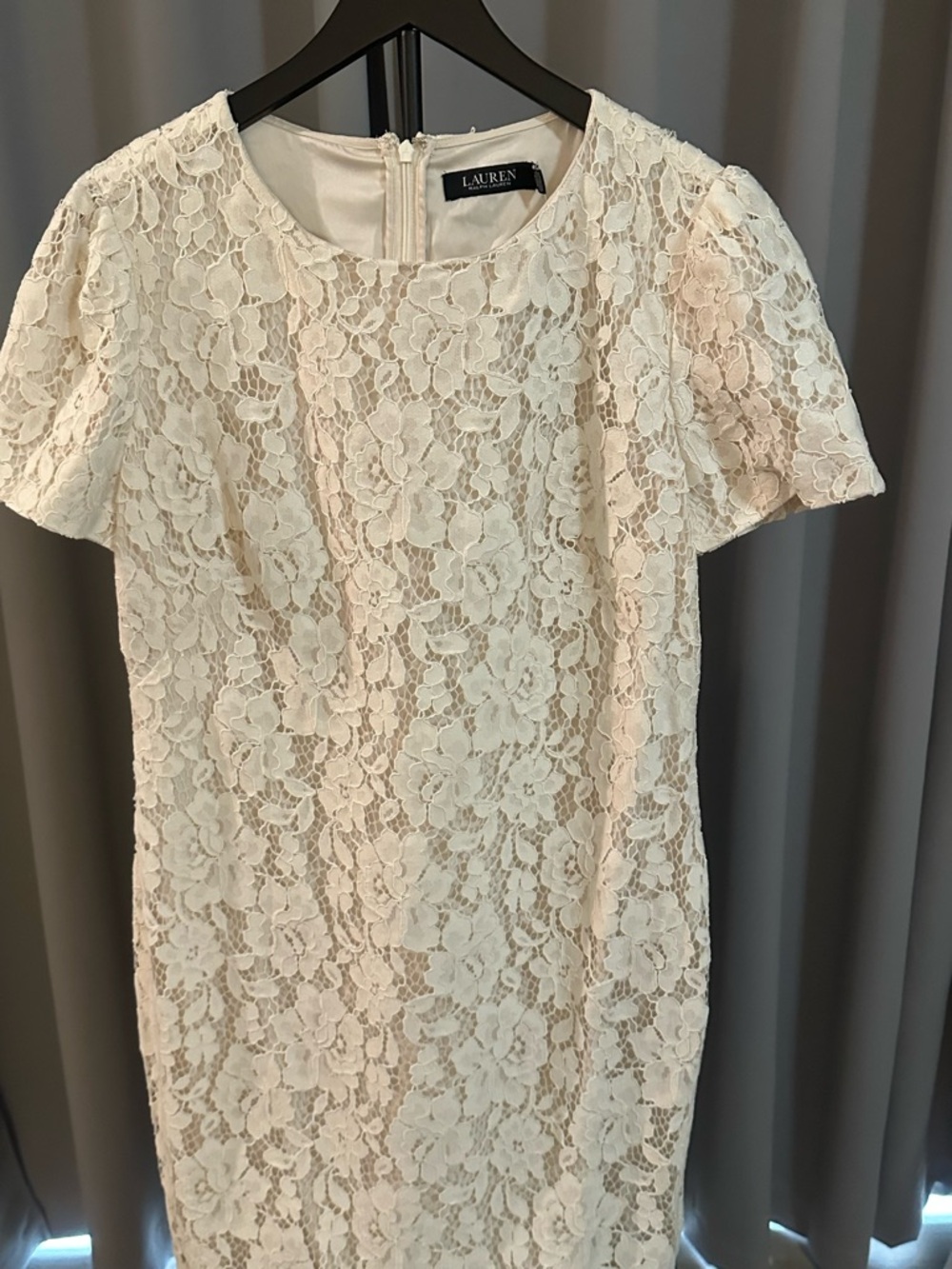 Ralph Lauren Cream Floral Lace Short Sleeve Dress